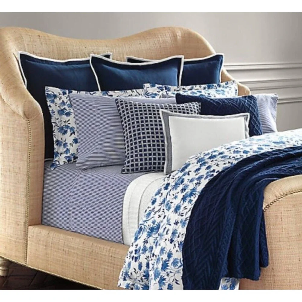 Ralph Lauren Adelaide Floral‎ Blue Standard Sham Pillow Cover 20x28 New QTY 2